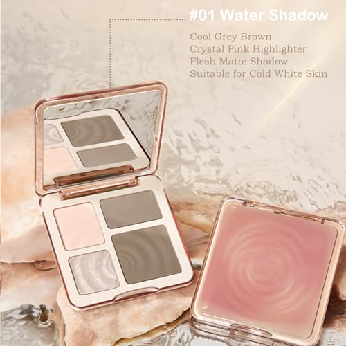 Judy Doll Contour Palette, 2 In 1 Face Highlight Contour Palette, Shades with Highlighter Makeup, Non-greasy, Lasting Sparkling, Sculpt the Face Makeup (#01 Water Waves, 0.32oz)