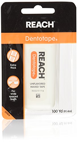 Reach Dentotape Waxed Dental Floss with Extra Wide Cleaning Surface for Large Spaces between Teeth, Unflavored, 100 Yards (Pack of 4)
