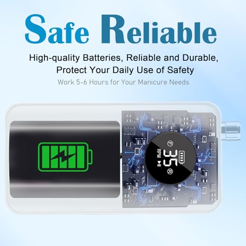 Nail Drill Professional 35000RPM, Cordless Electric Nail File Drills para Uñas, Portable Rechargeable E File 7 Bits Manicure Pedicure Kit for Acrylic Nails Gel Remover Salon Home Tools, White