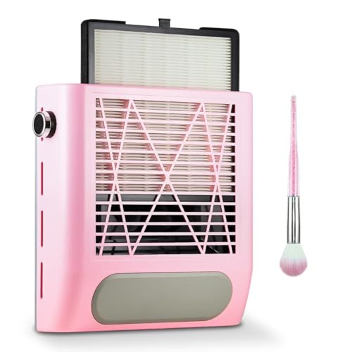Nail Dust Collector Nail Tech, 80W Powerful Suction Nail Extractor Vacuum with Reusable Filter & Brush, Adjustable Electric Nail Fan Dust Vacuum for Acrylic Gel Nail Polishing Manicure Tool