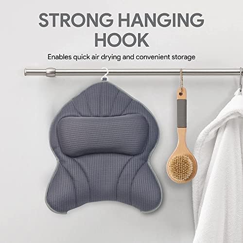Extra Thick Large Bath Pillow with Neck,Back,Head Support for Bathtub, Spa, Soaking Gray(19''x15'')