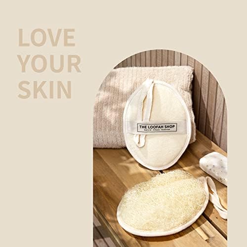 Bath Loofah Sponge, Exfoliating Body Scrubber, Shower Luffa for Men, Women and Kids Made of Eco-Friendly Natural Egyptian Loofah with Cotton Travel Pouch, 7" x 5.25" (1pack 2pcs)