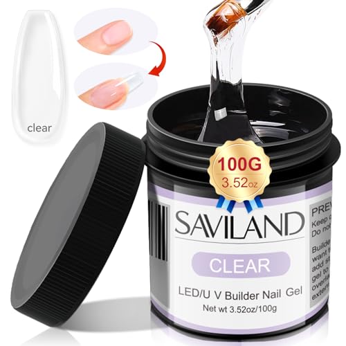 SAVILAND LED & U V Builder Nail Gel - 100 G Large Capacity Clear Hard Gel for Nails, Nail Extension Strengthen Hard Builder Kit Stuff for DIY Art Manicure Set