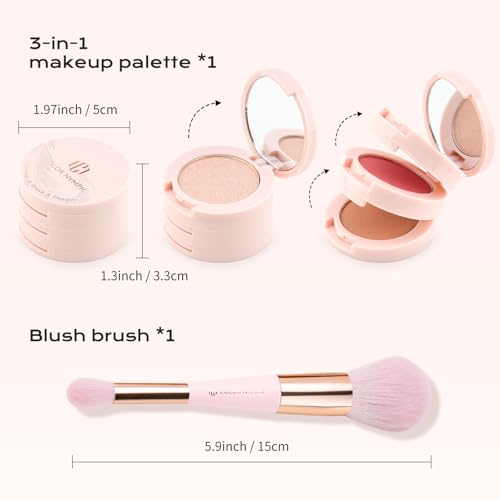 Color Nymph 3 Colors Contour Blush Highlighter Makeup Palette | 3-IN-1 Multi-Colored Shimmer & Matte Long-Lasting Travel-Friendly Make up Kit, Includes Brush & Mirror | Stacked Makeup Design (Purple)