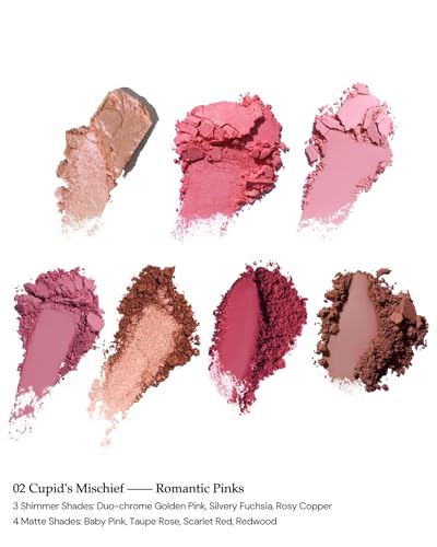 Flower Knows Strawberry Cupid Makeup Palette,Eyeshadow,Blush,Highlighting & Contour All-in-One Face Makeup Palette with 4 Matte+3 Shimmer Pink Shades(S02 Cupid's Mischief,0.49 Oz)