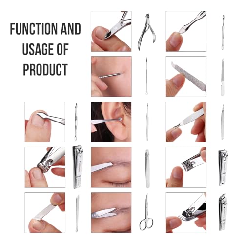 FAMILIFE Manicure Set, Nail Professional Kit Manicure Kits Nail Clipper Sets, 13PCS Stainless Steel Pedicure Sets Mens Grooming Tool, with Brown Leather Travel Case for Men