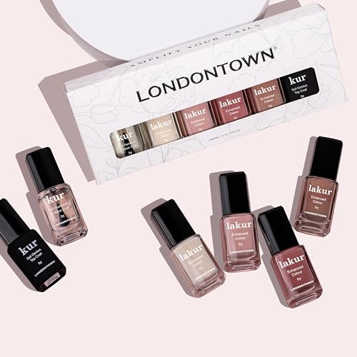 LONDONTOWN The Sophisticate Collection - Full Manicure Nail Polish Kit with Nail Hardener & Base Coat, Gel Genius Top Coat, and 3 Nail Color Shades, 0.40fl oz
