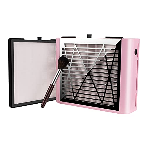 Nail Dust Collector with Brush and 2 Reusable Filters, 60W Vacuum Dust Fan for Acrylic Nails (pink)