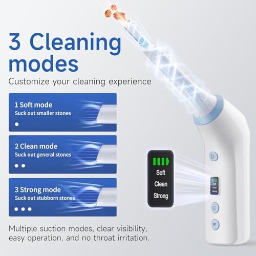 Electronic Tonsil Stone Remover, Vacuum Tonsil Stone Removal Kit with LED Light, 3 Suction Modes, Tonsil Stone Cleaner Tool,Oral Care for Mouth Health, Fight Bad Breath Instant Suction Irrigator