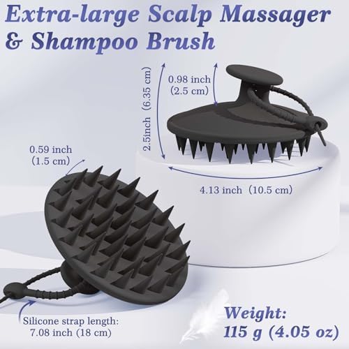 Manmihealth Silicone Back Scrubber & Soft Bath Glove, Silicone Scalp Massager Set 5 PCS, Super-Exfoliating Body Scrubber Shower Brush & Shampoo Brush Combination, with 2 Free Hooks (Style 1 Black)