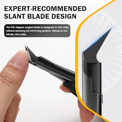 BEZOX Ingrown Toenail Clippers for Seniors, Slant Straight Blade Toe Nail Clippers for Thick and Ingrown Nails, Soft Grip Long Handle Toenail Scissors for Mani & Pedi Nail Care - Black