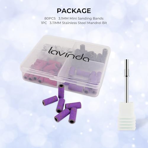 Lavinda Nail Drill Bits 80#120#180#240# Small Sanding Bands for Nail Drill 4 Color Electric File Nail Sanders with 3/32" Mandrel Bit for Manicure & Pedicure 80 Piece (Multicolor)