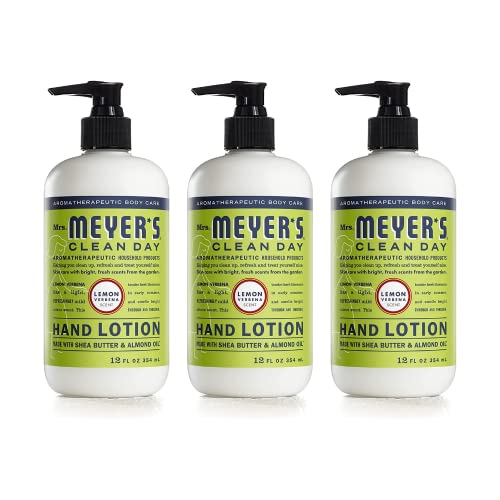 MRS. MEYER'S CLEAN DAY Hand Lotion for Dry Hands, Non-Greasy Moisturizer Made with Essential Oils, Lemon Verbena 12 Fl Oz (Pack of 3)