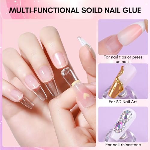Makartt Solid Nail Glue Gel: Nail Glue for Press on Nails 2pcs, Clear Solid Gel Nail Glue for Nail Tips Strong Fake Nail Bonding Gel Glue for Acrylic Nails Non-Stick Hands Hard Gel for Nail Art 15ml*2