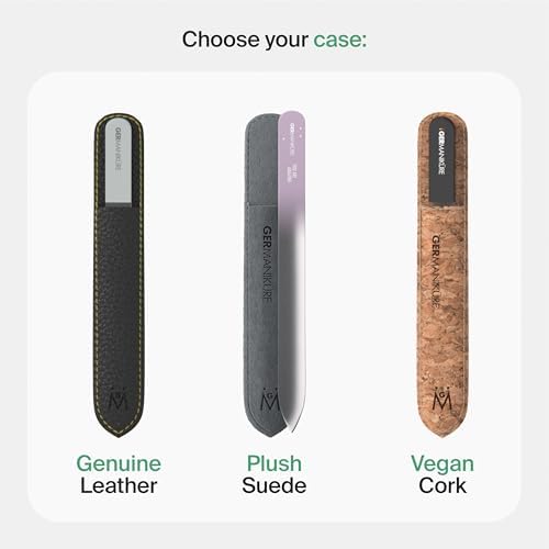 GERMANIKURE Czech Crystal Glass Nail File in Suede Leather Case, Original Black Branded, Professional Manicure & Pedicure Products for Easy Shaping of Natural Nails