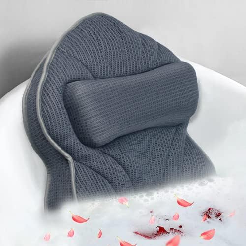 Extra Thick Large Bath Pillow with Neck,Back,Head Support for Bathtub, Spa, Soaking Gray(19''x15'')