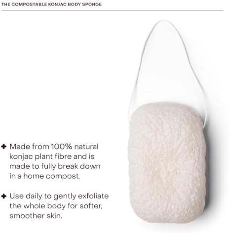 The Compostable Konjac Sponge, 100% Natural Plant-Fiber Cleansing & Reusable Shower Sponge for Smoother Skin, Gentle Exfoliation, 1 Each
