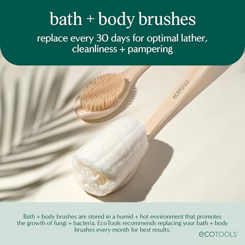 EcoTools Loofah Bath Brush, Back Brush for Bath & Shower, Made with Long Handle & Natural Loofah Material for Exfoliation, Shower Brush for Men & Women, Eco-Friendly & Cruelty-Free, 2 Count