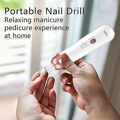 Professional Manicure Pedicure Kit, Electric Nail File Set, Cordless Electric Nail Drill Machine, 5 Speeds Hand Foot Care Tool for Nail Grind Trim Polish(White)