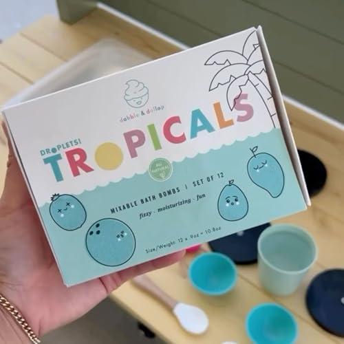 Dabble & Dollop Bath Bombs, 100% Natural Bath Bombs for Kids, Tropical Scents - USA Made, Moisturizing & Fun Droplets, Paraben & Sulfate Free, Vegan, Gluten-Free (Set of 12)