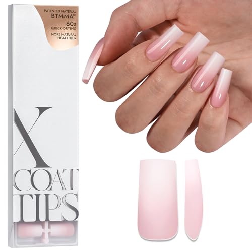 BTArtboxnails XCOATTIPS Ombre Nails - Square Press on Nails Long, 150Pcs Nail Tips Pink White Gradient Soft Gel False Nail Tips Soak Off Fake Nails Extensions DIY 15 Sizes
