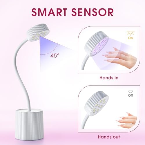 UV LED Nail Lamp 27W Mini Flash Cure Light for Gel X Nails Rechargeable Goose Neck UV Lamp Nail Dryer, Quick Drying Nail Lamp Flash Cure Lamp for Nail Salon Home DIY Manicure