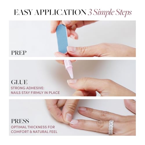 Glamnetic Press On Nails - Into Blue | Glazed Short Oval Fake Nails with Periwinkle French Tips, Reusable Summer Nails | 15 Sizes - 30 Nail Kit with Glue