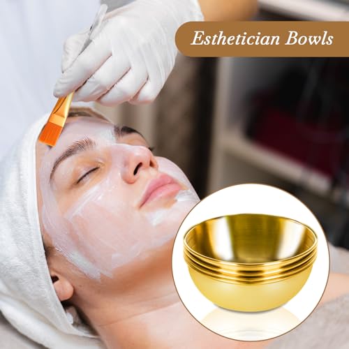 18 Pcs Esthetician Supplies for Facials Set 6 Gold Facial Bowls Esthetician 6 Facial Brushes Esthetician 6 Flat Brushes Face Mask Cosmetic Applicators for Women Facial Mask Mixing Kit Facial Tools