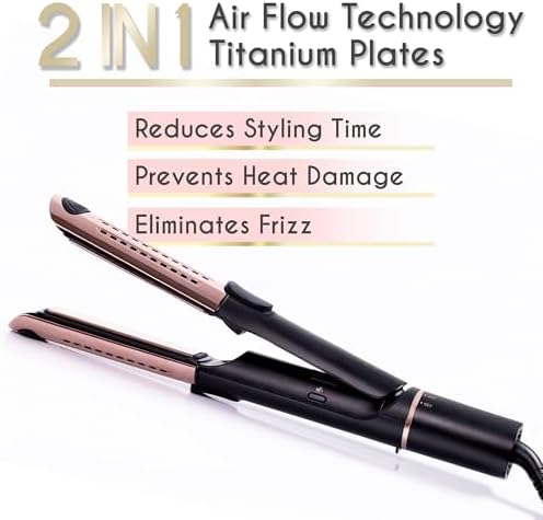 ELLA BELLA® Hair Straightener and Air Curler 2 in 1 • Titanium Flat Iron Curling Iron in One • Cooling Air Vents to Effortlessly Lock in Style • Multiple Looks, Professional Salon Results