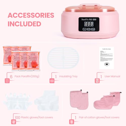 Paraffin Wax Machine for Hand and Feet - 3500ml Hot Wax Hand Wax Machine with 6 Pcs Paraffin Bath Wax, Auto-time and Keep Warm Paraffin Hand Wax Machine(Pink)
