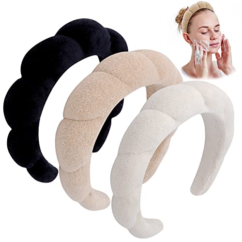 WHAVEL 3 Pack Spa Headband Skincare Headbands, Soft Hair Band for Washing Face, Makeup, Facial, Skin Care (Khaki, Brown, Black)