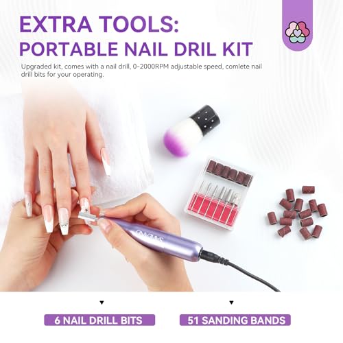 SAVILAND Builder Nail Gel Set with Nail Drill - 3 Pcs Hard Gels(VE&VB5&Kerain) Clear Pink Nudes Builder Nails Gel with Lamp Brush Nails Strengthener Gels for Extension Shaping DIY at Home Salon
