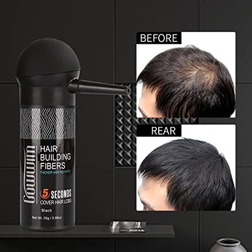 gowwim Hair Thickening Fibers 2-in-1 Kit Keratin Building Fibers, Spray Applicator & Hold Spray - Instantly Volumize Sparse Areas (Black)