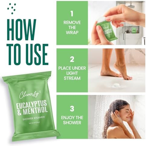 Cleverfy Eucalyptus for Shower Steamers Aromatherapy – Self-Care Shower Bombs for Sinus Relief and Nasal Congestion – 18 Tablets