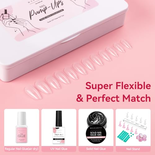 Makartt Almond Nail Tips, 500pcs Medium Pre-buffed Full Cover Clear Press on Nails 10 Sizes Soak Off Soft Gel Nail Tips Extension Professional Acrylic Fake Nails No Crease False Nail Salon DIY Art