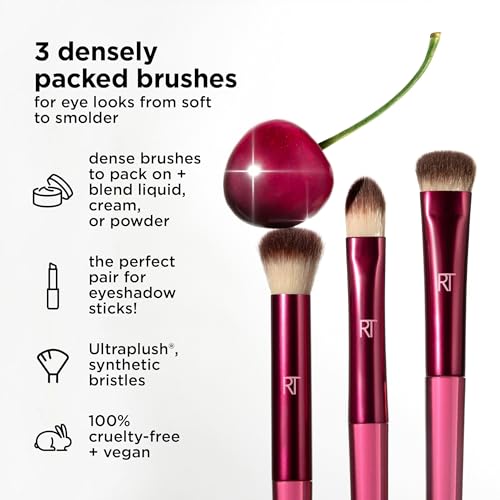 Real Techniques Cherry On Top MesmerEYES Brush Trio, Limited Edition Makeup Brush Set, Synthetic Bristles, Eyeshadow Blending Brushes, Vegan & Cruelty-Free, For Powder & Cream Shadow, 3 Piece Set