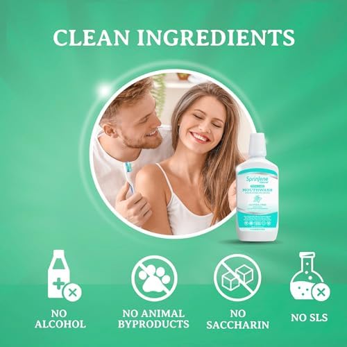 SprinJene Fluoride Free Mouthwash Alcohol Free for Fresh Breath Gum Health Dry Mouth Whitening Teeth w/Black Seed Oil, Zinc, Xylitol –All Natural Vegan Gluten Free Kosher Halal SLS Free& Non Toxic-2PK