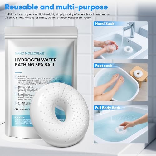 Hydrogen Bath Ball Tablets Bombs for Muscle & Stress Relief – H2 Molecular Hydrogen Bombs for Spa & Hydrogen-Rich Water Soaking, Reusable Design for Full Body, Foot, or Hand Bath-White