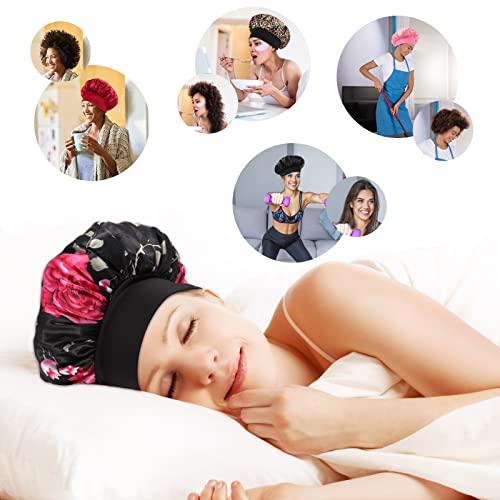 KEPUWAY 10 Pcs Bonnet, Superior Satin Bonnet with Elastic Wide Band, Silk Hair Bonnet for Sleeping Women Men curly Dreadlock Braid Hair (Multicolor Share Pack)