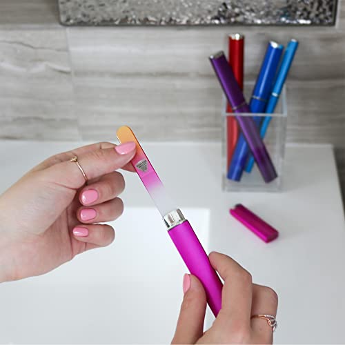 Bona Fide Beauty Czech Glass Nail File for Natural Nails Set, 5-Pack Etched Files with Hardcases (180/240 grit). Genuine Bohemian Glass from The EU.