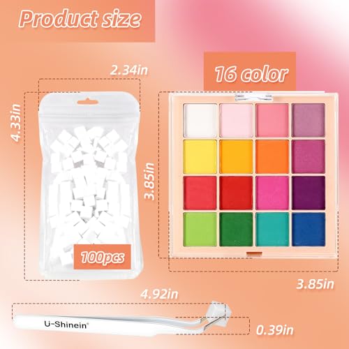 Nail Pigment Powder Palette Set, 16 Colors Ombre Nail Powder Palette with 100pcs Sponges & Tweezers French Aura Nails Ombre Nail Brush Nail Long-lasting Manicure Art DIY Accessories