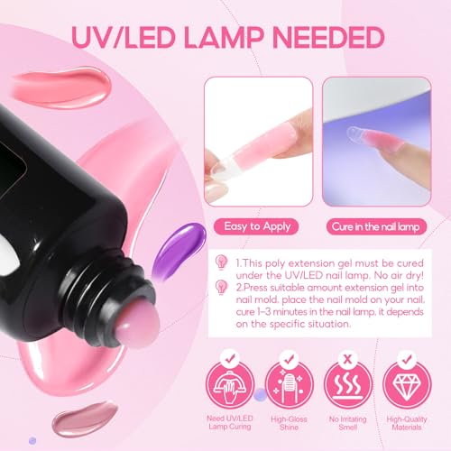COSCELIA Poly Nail Gel Kit Starter Kit 18pcs 16ML Poly Nail Extension Gel without Lamp for Beginners with Everything Nail Thickening Solutions Matte Top Coat Summer Colors DIY Gifts for Women