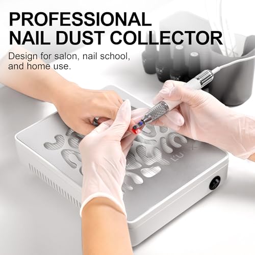 L'UGX Nail Dust Collector, Professional Dust Collector Nail Tech, Powerful Dust Suction Machine Manicure Pedicure Tool for Acrylic Nail Polishing, Low Noise, 30 Pcs Filter Papers