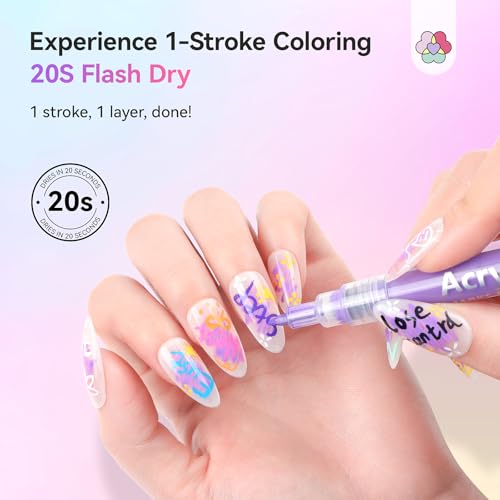 SAVILAND Essentials Nail Art Pens Set: 24 Colors Spring Summer 3D 0.7MM Quick Dry Nail Polish Pens for Nail Art Design Acrylic Paint Makers Drawing Point Liner Pen Dotting Tools Brush Home Salon DIY