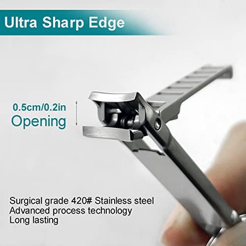 Nail Clippers for Natural Finger Nails Ultra Thin Mini Travel Portable Folding Wide Jaw Cutter with Glass Nail File Curved Trimmer for Fingernail Toenail, with Keychain(X021DB-S)