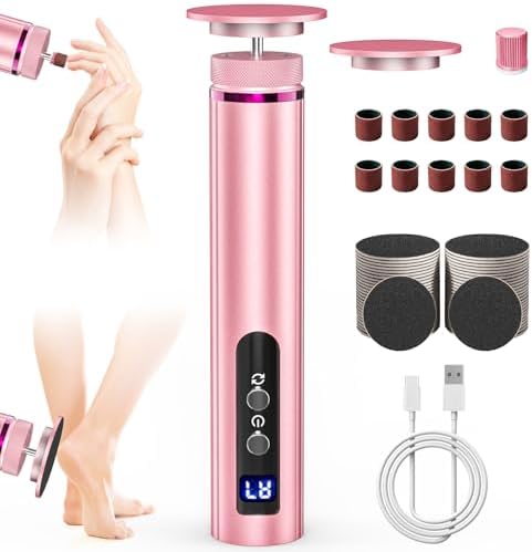 Electric Foot Callus Remover: 2-in-1 Rechargeable Foot File with 7 Adjustable Speeds & 1200RPM Power - Replacement Sandpaper Discs - Professional Pedicure Tool for Dead Skin & Calluses Removal