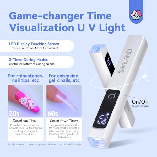 SAVILAND LED U V Light with Magnetic Stand & LCD Screen Portable Nail Lamp Kit Handsfree 2-Timer Modes Portable Mini Nail Dryer Stand for Gel Nails USB Rechargeable and Cordless for Home DIY Manicure