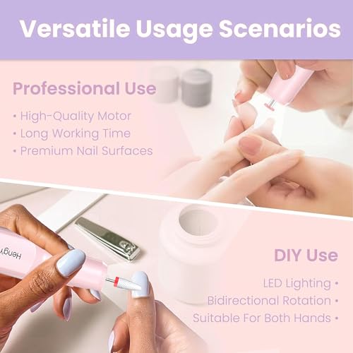 Cordless Electric Nail Drill Professional 3 Speeds Nail Drill Kit for Acrylic Gel Dip, USB Portable Rechargeable 20000 RPM Efile Manicure Pedicure Polishing Shape Tools(Pink)