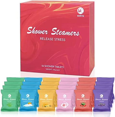 Shower Steamers Aromatherapy for Women and Men, 24-Pack Organic Shower Bombs with Essential Oil, Rose, Watermelon, Tea Tree, Orange, Sea Salt, Lavender Stress Relief Birthday Gifts for Her
