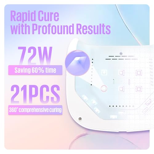MEFA UV Nail Lamp with Base and Top Coat, 72W UV Light for Gel Nails with 21pcs Lamp Beads, 3 Times for Gel Polish Fast Curing, LED Dryer with Base and Top Coat